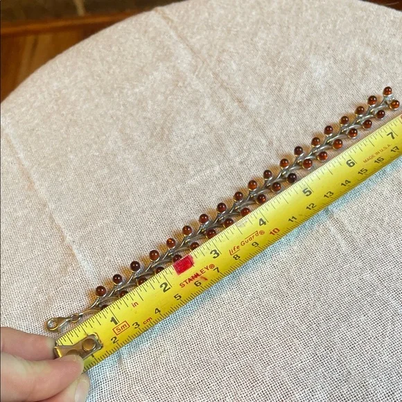 Vintage Old Pawn .925 Sterling Silver and Baltic Amber Organic Floral Bracelet - Picture 10 of 10